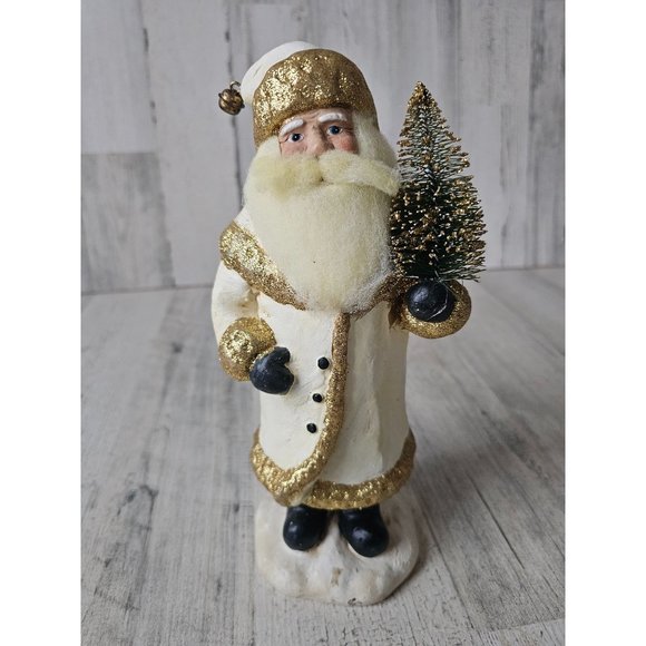 Gold glitter statue tree figurine Xmas decor shabby chic - Picture 1 of 7